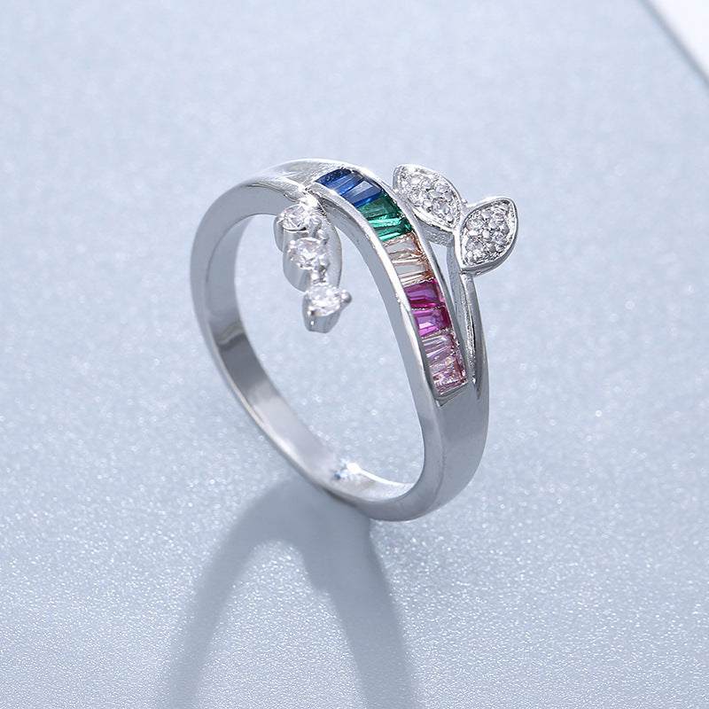 Simple Style Rainbow Rings For Women, Electroplated Copper With Zircon Inlay