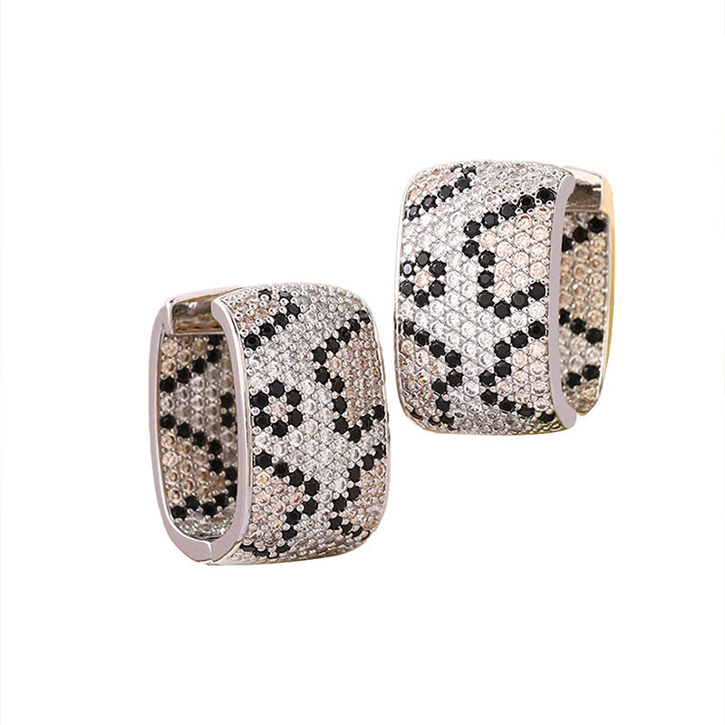 Leopard Print Earrings For Women Featuring Copper Studs And Zircon Inlay In White