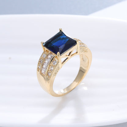 Geometric Copper Ring For Women With Electroplated Gold Plating And Zircon Inlay
