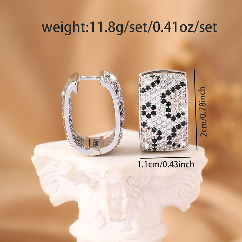 Leopard Print Earrings For Women Featuring Copper Studs And Zircon Inlay In White
