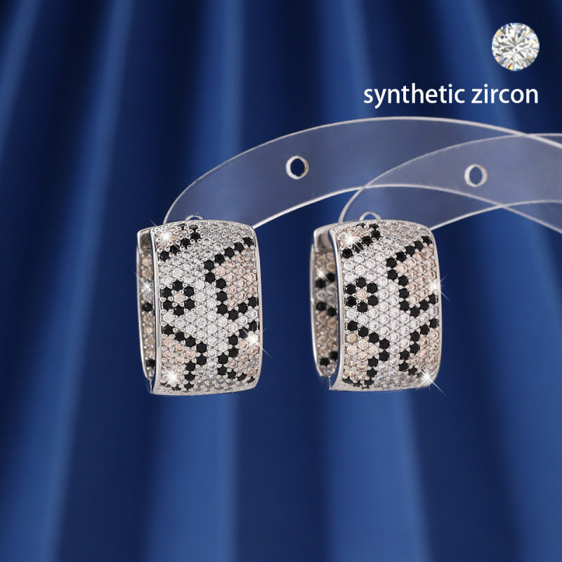 Leopard Print Earrings For Women Featuring Copper Studs And Zircon Inlay In White