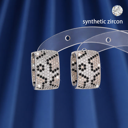 Leopard Print Earrings For Women Featuring Copper Studs And Zircon Inlay In White