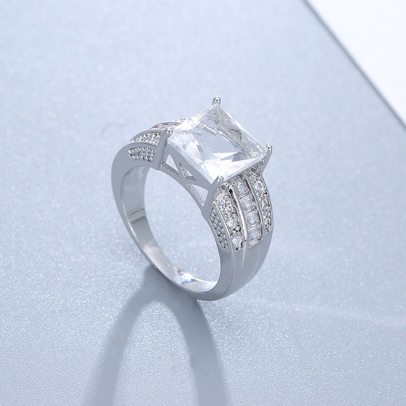 Geometric Copper Ring For Women With Electroplated Gold Plating And Zircon Inlay