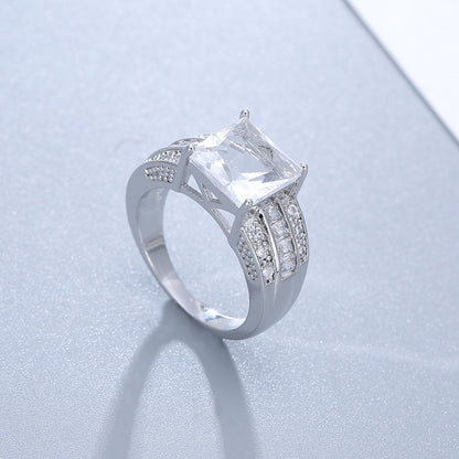 Geometric Copper Ring For Women With Electroplated Gold Plating And Zircon Inlay