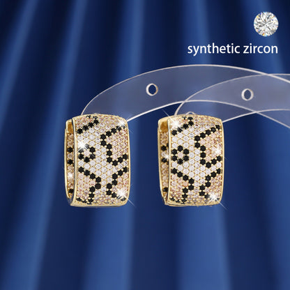 Leopard Print Earrings For Women Featuring Copper Studs And Zircon Inlay In White