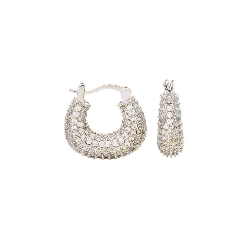 For Women Irregular Gold Earrings With Copper Studs Featuring Bezel Setting And Zircon Inlay