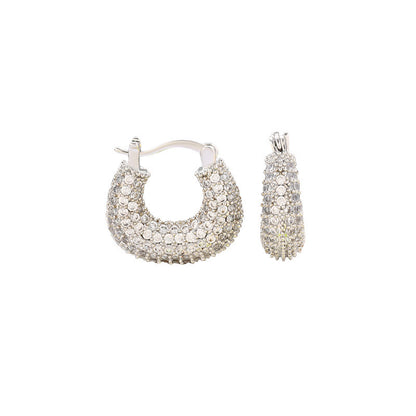 For Women Irregular Gold Earrings With Copper Studs Featuring Bezel Setting And Zircon Inlay