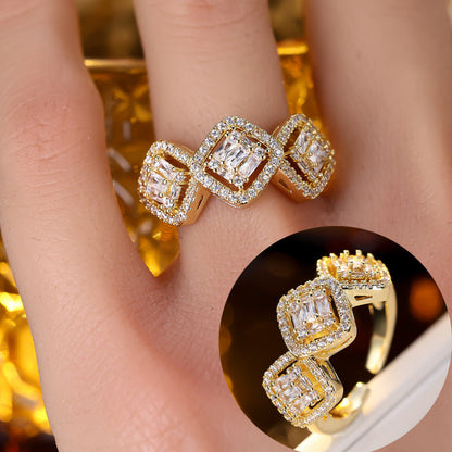 Geometric Open Rings For Women In Copper With Zircon Inlay, Available In Gold