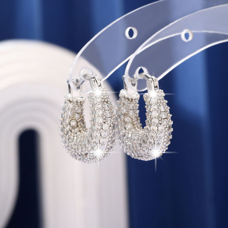 For Women Irregular Gold Earrings With Copper Studs Featuring Bezel Setting And Zircon Inlay