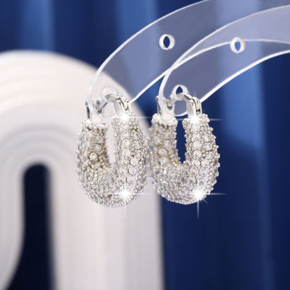 For Women Irregular Gold Earrings With Copper Studs Featuring Bezel Setting And Zircon Inlay