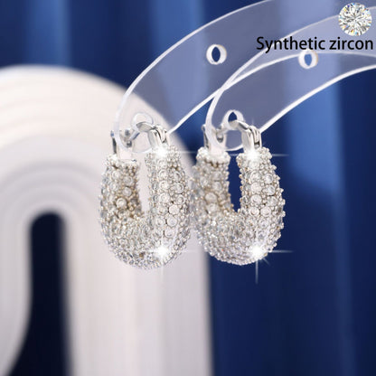 For Women Irregular Gold Earrings With Copper Studs Featuring Bezel Setting And Zircon Inlay