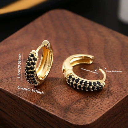 Geometric Gold Copper Earrings For Women Featuring Zircon Inlay, Hip-Hop Style Stud Earrings, 1 Piece