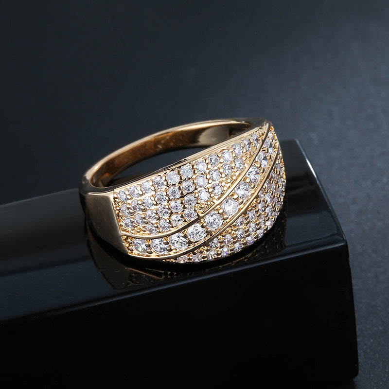 Geometric Simple Style Women’s Ring In Electroplated Copper With Rhinestone Inlay