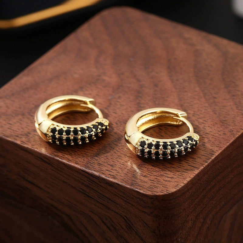 Geometric Gold Copper Earrings For Women Featuring Zircon Inlay, Hip-Hop Style Stud Earrings, 1 Piece
