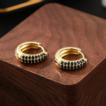 Geometric Gold Copper Earrings For Women Featuring Zircon Inlay, Hip-Hop Style Stud Earrings, 1 Piece