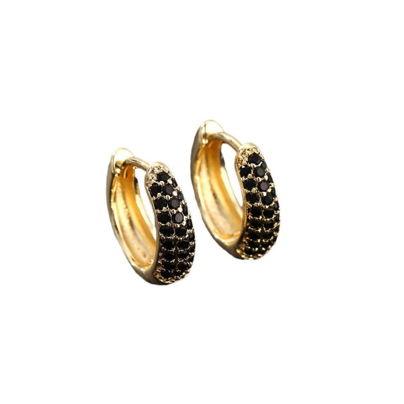 Geometric Gold Copper Earrings For Women Featuring Zircon Inlay, Hip-Hop Style Stud Earrings, 1 Piece