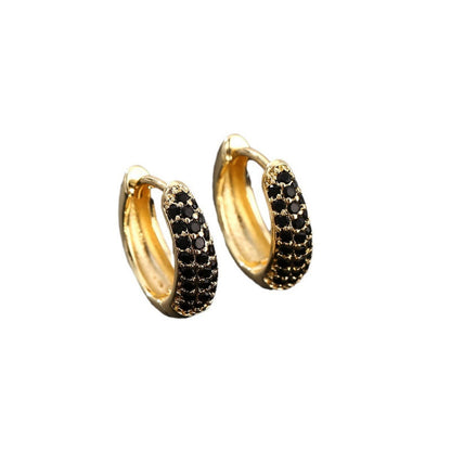 Geometric Gold Copper Earrings For Women Featuring Zircon Inlay, Hip-Hop Style Stud Earrings, 1 Piece