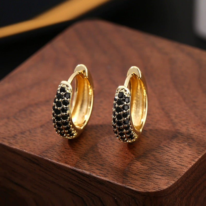 Geometric Gold Copper Earrings For Women Featuring Zircon Inlay, Hip-Hop Style Stud Earrings, 1 Piece