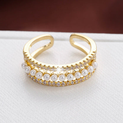 Elegant Round Open Ring For Women In Electroplated Copper With Zircon Inlay