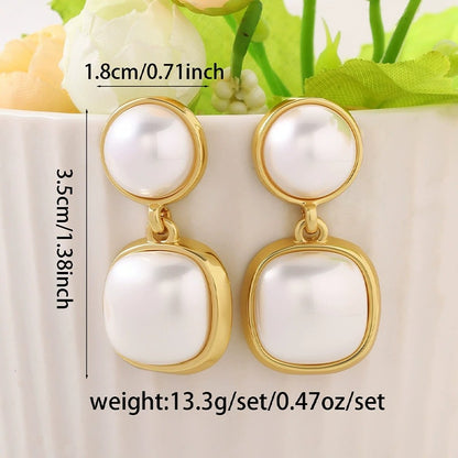 Geometric Stud Earrings For Women Featuring Electroplated Copper With Artificial Pearl Inlay