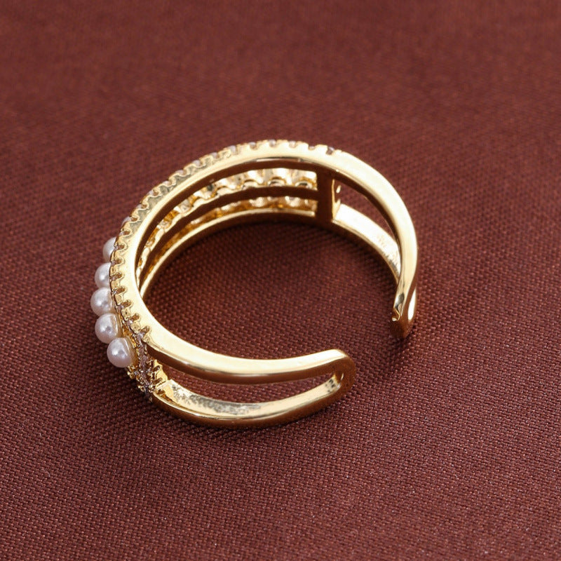 Elegant Round Open Ring For Women In Electroplated Copper With Zircon Inlay