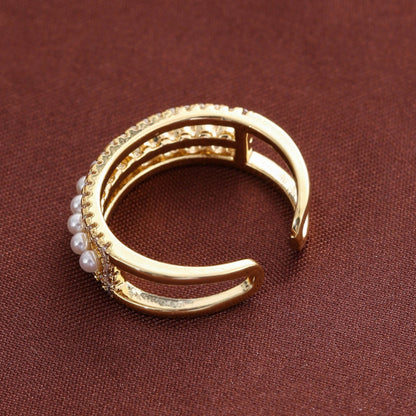 Elegant Round Open Ring For Women In Electroplated Copper With Zircon Inlay