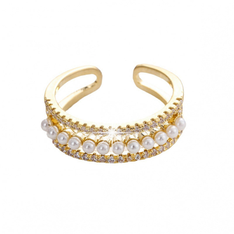 Elegant Round Open Ring For Women In Electroplated Copper With Zircon Inlay