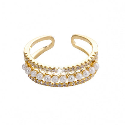 Elegant Round Open Ring For Women In Electroplated Copper With Zircon Inlay