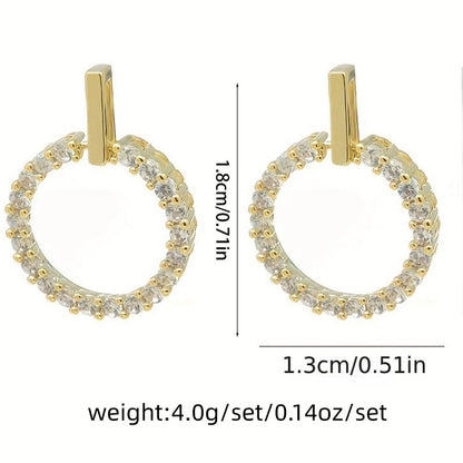 Circle Stud Earrings For Women Featuring Electroplated Finish And Copper Ear Pins Inlaid With Zircon