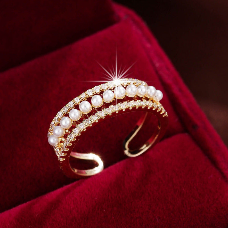 Elegant Round Open Ring For Women In Electroplated Copper With Zircon Inlay