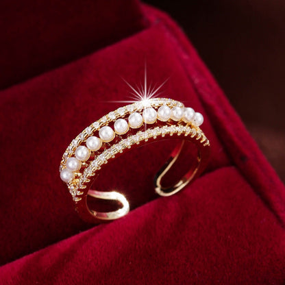 Elegant Round Open Ring For Women In Electroplated Copper With Zircon Inlay