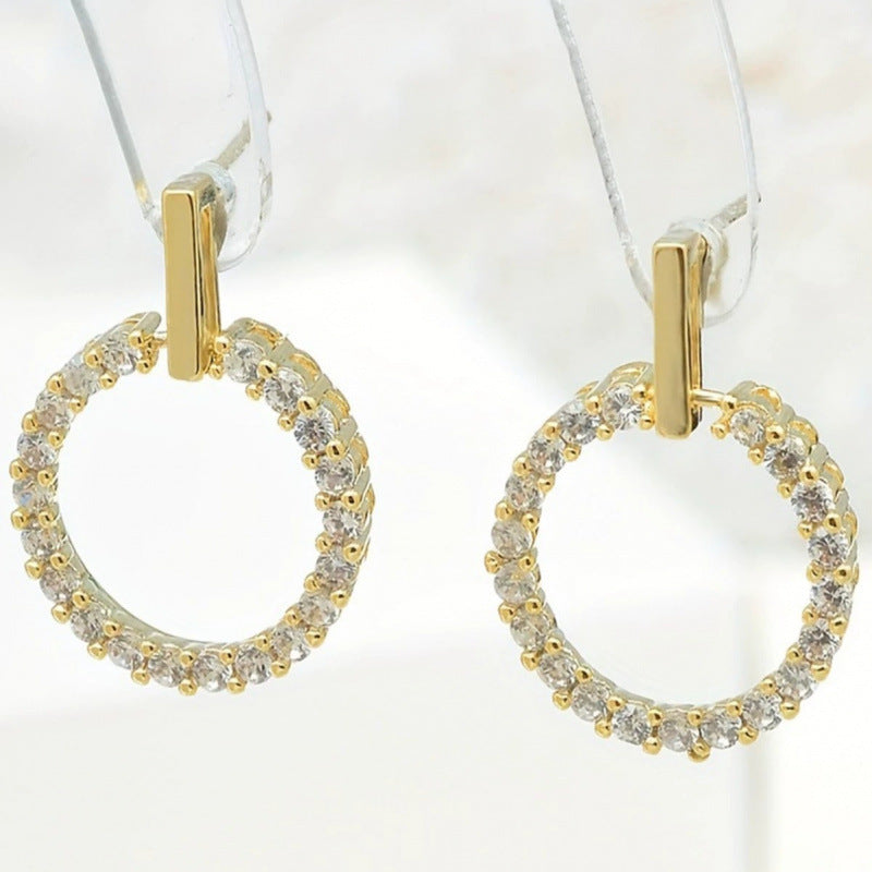 Circle Stud Earrings For Women Featuring Electroplated Finish And Copper Ear Pins Inlaid With Zircon