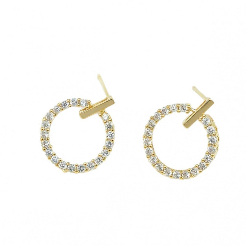 Circle Stud Earrings For Women Featuring Electroplated Finish And Copper Ear Pins Inlaid With Zircon