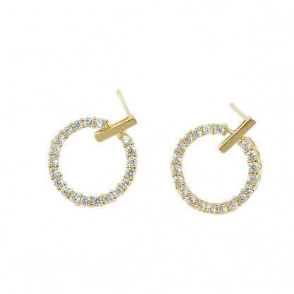 Circle Stud Earrings For Women Featuring Electroplated Finish And Copper Ear Pins Inlaid With Zircon