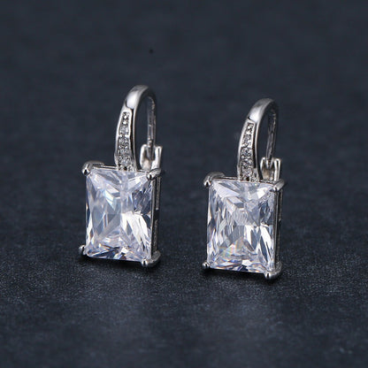 Women’s Rectangle Earrings With Zircon Inlay In White, Electroplated Copper Ear Clips