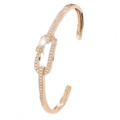 Simple Style Copper Bangle With Zircon Inlay, Electroplated Gold Plating, 1 Piece