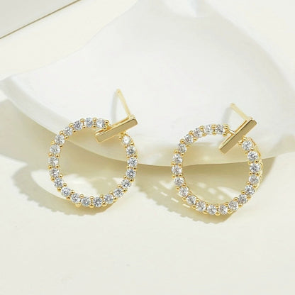 Circle Stud Earrings For Women Featuring Electroplated Finish And Copper Ear Pins Inlaid With Zircon