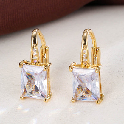 Women’s Rectangle Earrings With Zircon Inlay In White, Electroplated Copper Ear Clips