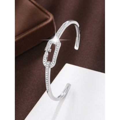 Simple Style Copper Bangle With Zircon Inlay, Electroplated Gold Plating, 1 Piece