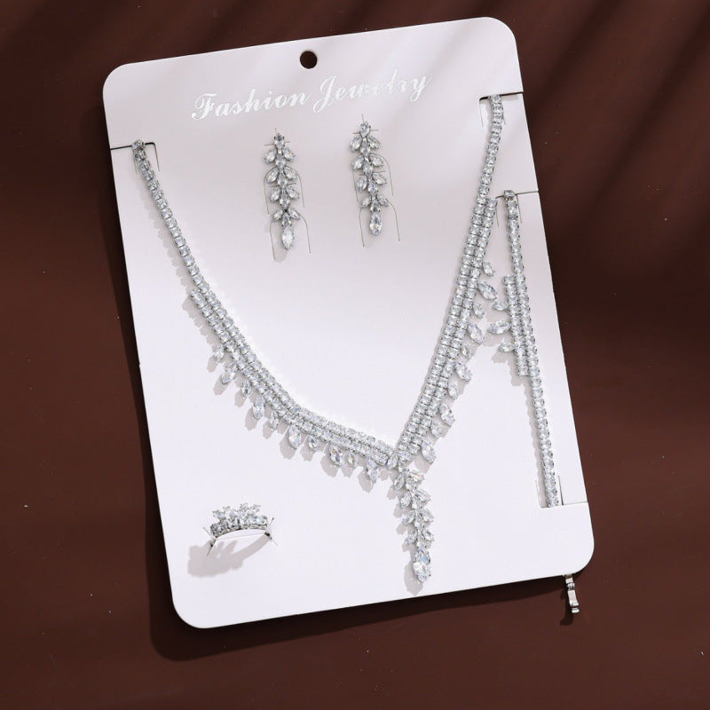 Women’s Flowers Tassel Jewelry Set In Electroplated Copper With Zircon Inlay