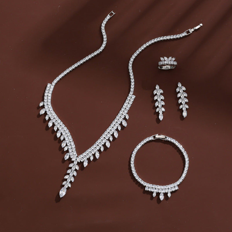 Women’s Flowers Tassel Jewelry Set In Electroplated Copper With Zircon Inlay