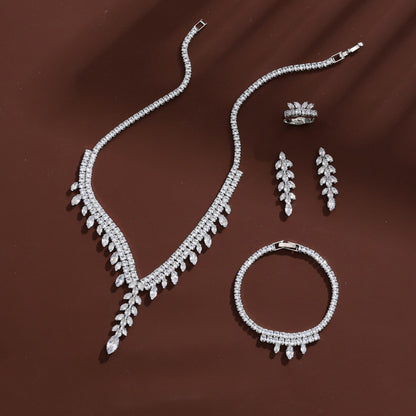 Women’s Flowers Tassel Jewelry Set In Electroplated Copper With Zircon Inlay