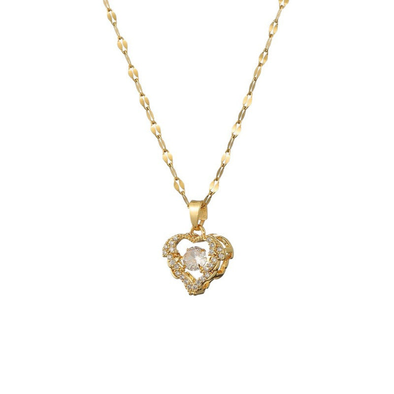 Heart Shape Necklace For Women With Copper Pendant Featuring Zircon Inlay And Electroplated Bezel Setting