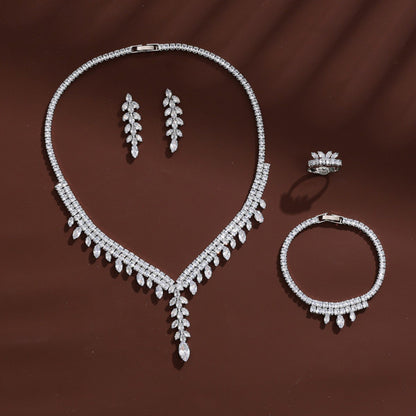 Women’s Flowers Tassel Jewelry Set In Electroplated Copper With Zircon Inlay