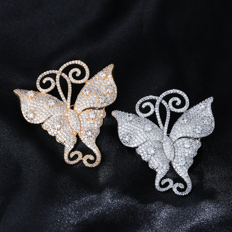Copper Bow Tie Pin With Zircon Inlay, Electroplated Finish, Available In White