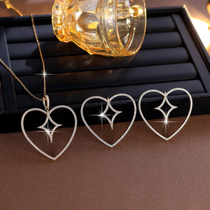 Sweet Heart Shape Jewelry Set For Women In Brass With Zircon Inlay, 1 Set