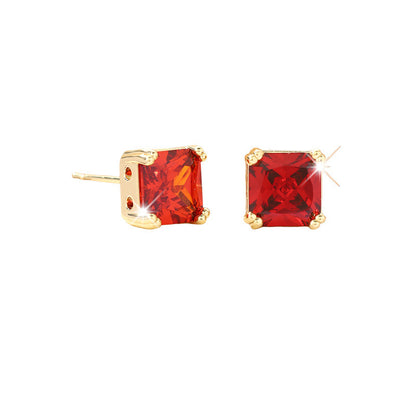 Square Stud Earrings For Women In Red Featuring Electroplated Finish With Copper Posts