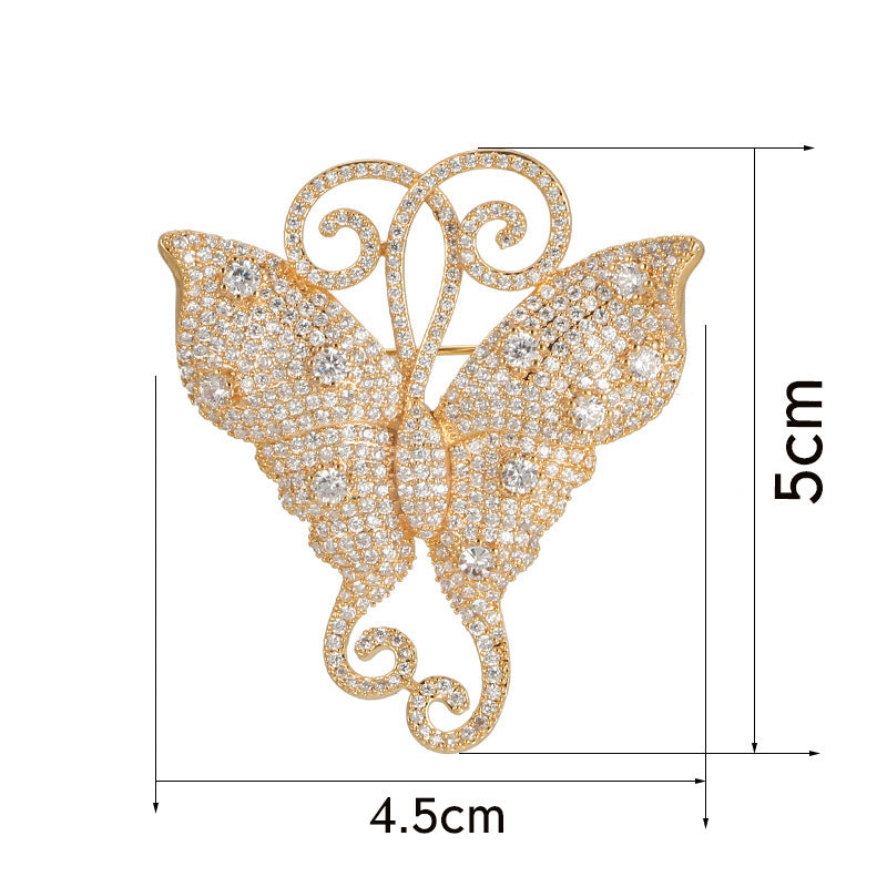 Copper Bow Tie Pin With Zircon Inlay, Electroplated Finish, Available In White