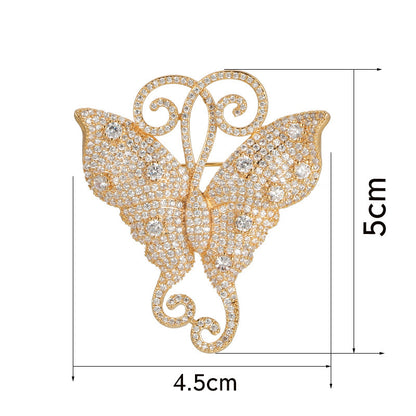Copper Bow Tie Pin With Zircon Inlay, Electroplated Finish, Available In White