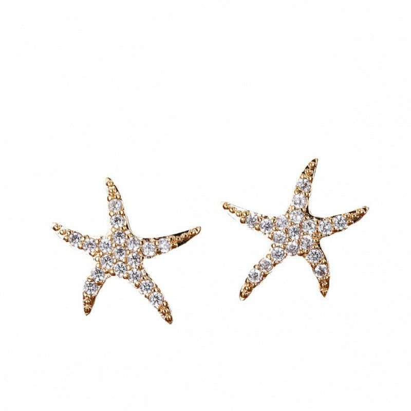 Simple Style Starfish Stud Earrings For Women Featuring Copper Ear Pins And Zircon Inlay